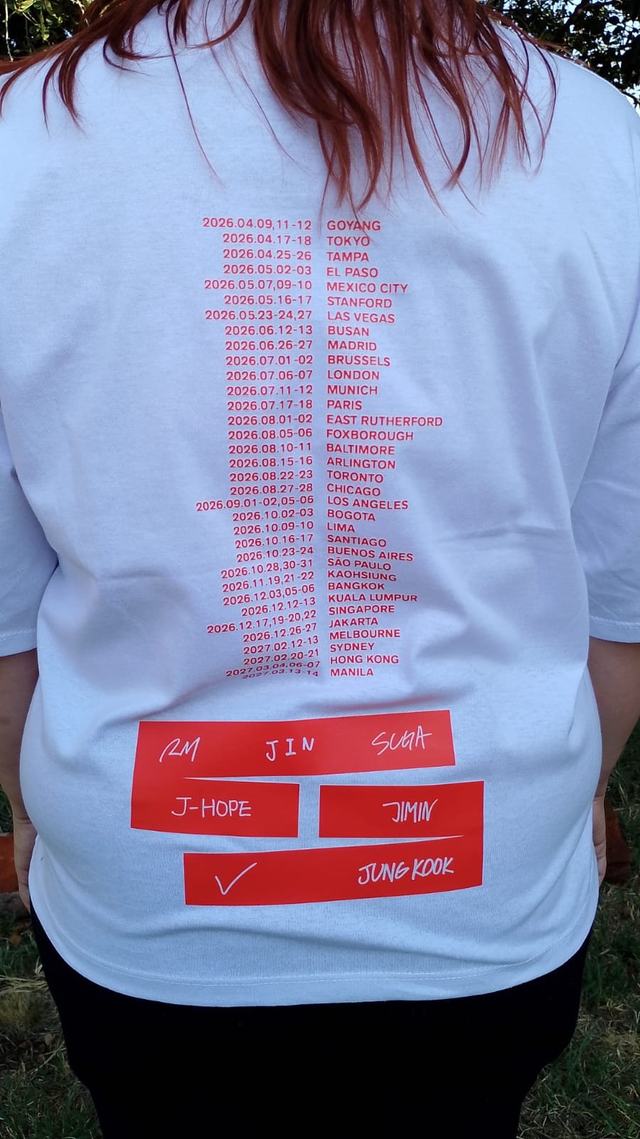 Remera BTS Tour 2026 con fechas de conciertos en Argentina y Latinoamérica.